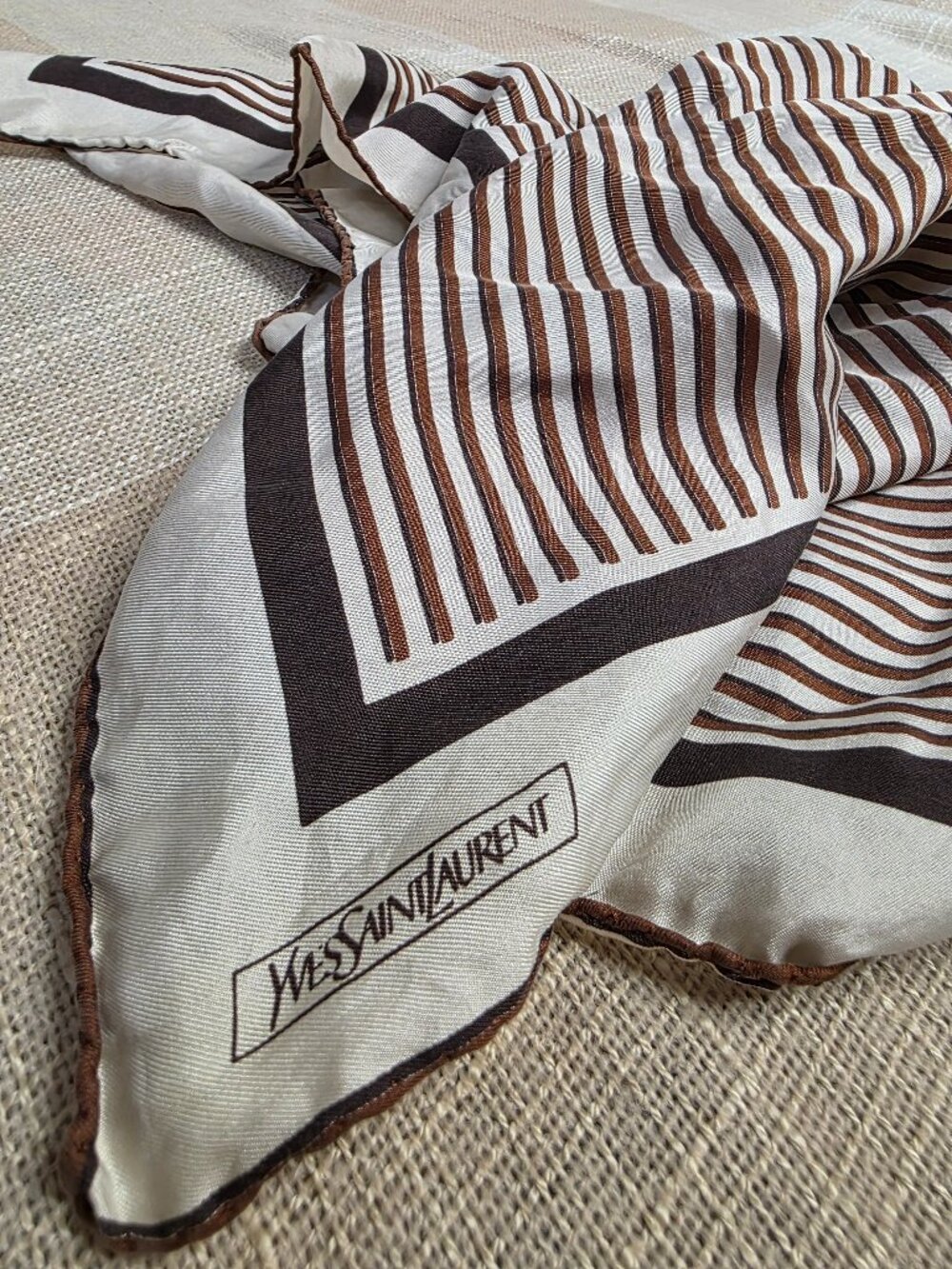 Vintage Mobwife Preppy Minimalist YSL St. Laurant Brown Silk Pocket Square
